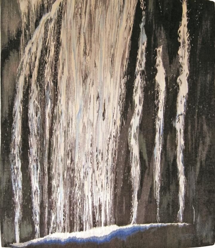 Energy,tapestry, wool on cotton, 72" x 61", 2002. Inspired by Marymere Falls in Olympic National Park in Washington.