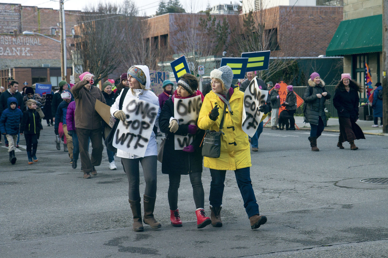 Jenny Pope, Chris Tsang and April Anastasi came from Freeland to march Jan. 20.