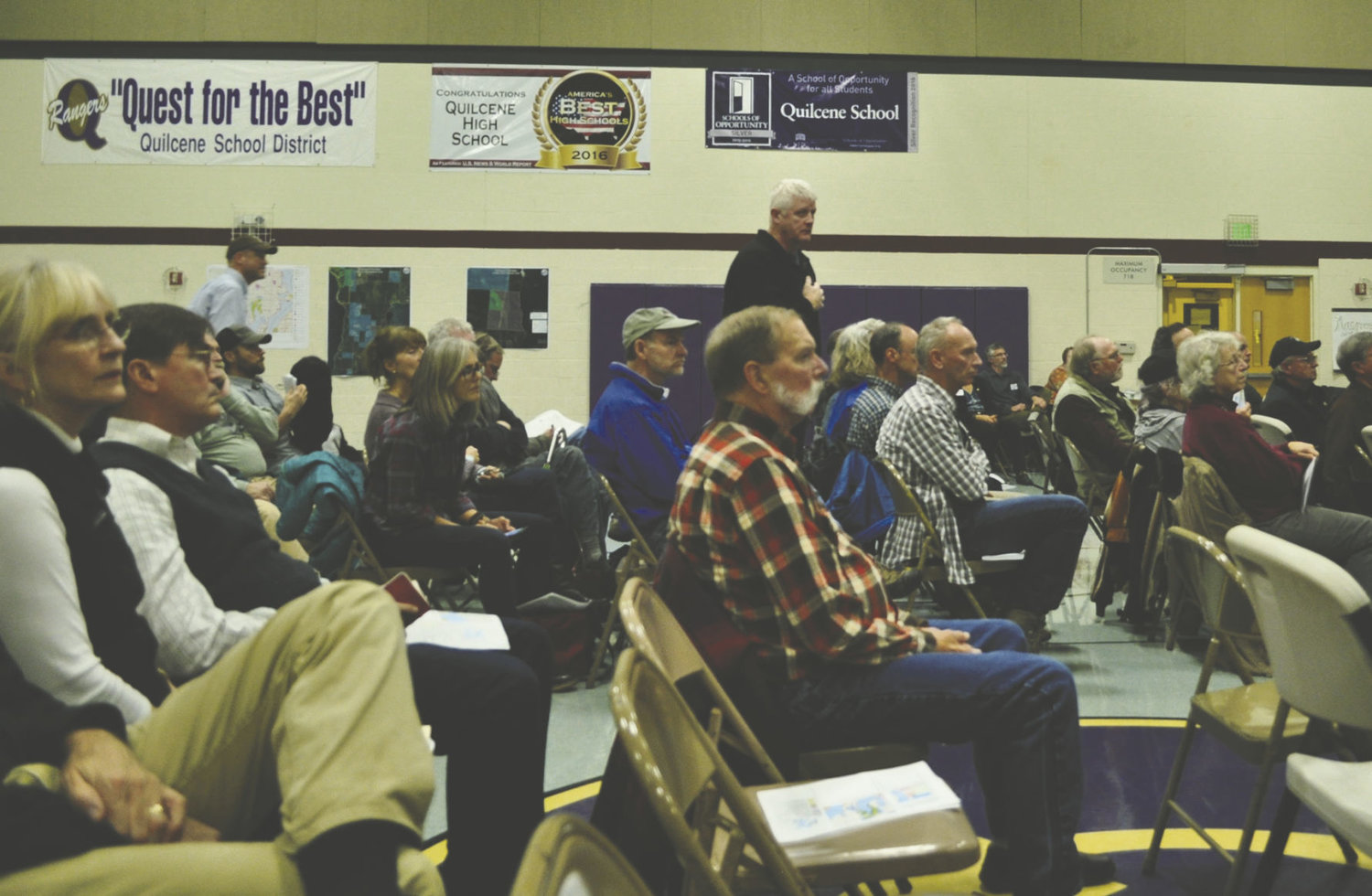 The majority of people who spoke at an Oct. 25 public hearing in Quilcene favored the state Department of Natural Resources proposal to expand the Dabob Bay Natural Area Preserve and the Devils Lake Natural Resources Conservation Area. A DNR official noted that no privately owned land would be acquired unless the seller was willing, and due to how the process works, there is expected to be no loss of property tax to local taxing districts. Photo by Viviann Kuehl