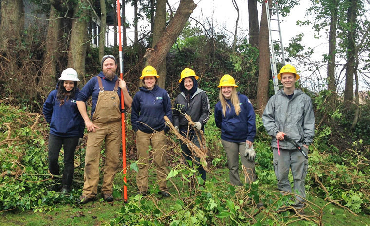 A Puget SoundCorps work crew at the top of Terrace Steps is on a break from taking down ivy from the park trees above Haller Fountain in 2015. Pictured (from left) are Port Townsend local Gabby Andrews, crew leader John Longsworth, Bonnie Reed, Selene Convy, Lauren Kemper and Jessey Watters. Submitted photo