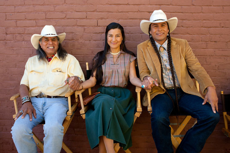 Charlie Soap (left) directed “The Cherokee Word for Water,” a film about the life and work of Cherokee tribal leader and activist Wilma Mankiller, portrayed in the film by Kimberly Guerrero (center). Soap, who was was Mankiller's community development partner and husband of 30 years, is portrayed in the film by Mo Brings Plenty (right). A free screening of "The Cherokee Word for Water" begins at 7 p.m., Monday, Jan. 25 at Wheeler Theater at Fort Worden. Soap, a Cherokee traditionalist and fluent Cherokee speaker, and producer Kristina Kiehl speak after the film. Photo courtesy Kamama Films