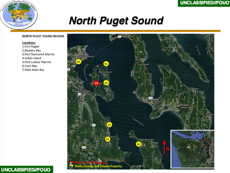 This is a page from an apparent U.S. Navy document listing proposed Naval Special Warfare Training sites within the Pacific Northwest. Washington State Parks has issued the Navy a permit to use state park property for the training, which apparently is small-scale and done all or mostly at night. Source: Truthout.org
