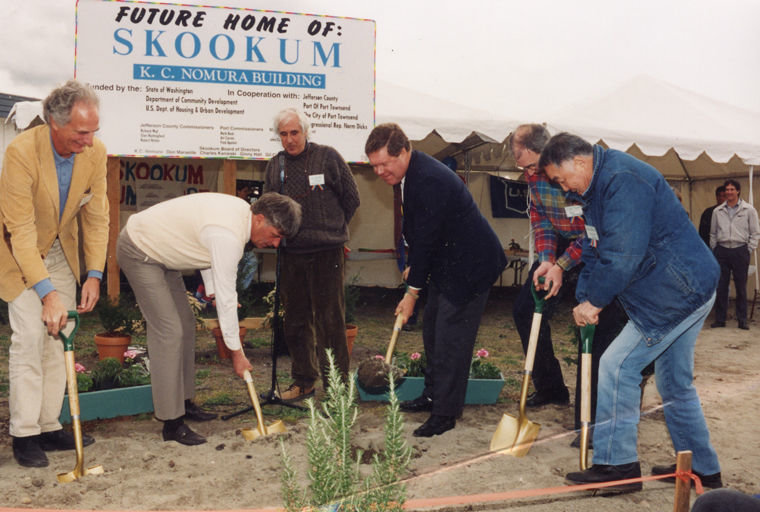 Carl Nomura, right, and others break ground on the Skookum building at the Port of Port Townsend. Submitted photo