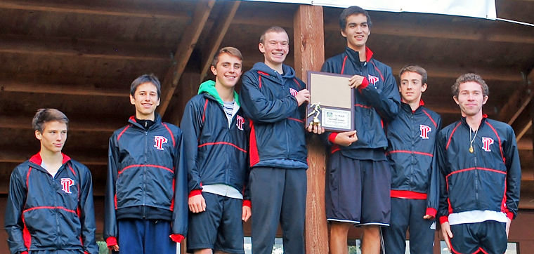 Port Townsend High School won the boys’ 2014 district cross-country championship and now qualify for the state meet. Pictured are (from left) River Yearian, Alejandro Montanez, Brennan LaBrie, Ryan Clarke, Mark Streett, Jack Kingsley and Sean Dwyer. Photo by Janeen Armstrong