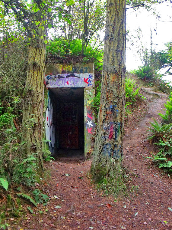 This is the entrance to the underground casement that opened in 1941 as a secondary observation post for a U.S. Army Coast Artillery gun battery at Fort Worden. Photo by Steven Johnson