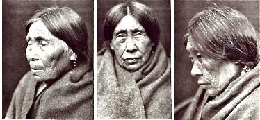 These photos of elderly Chimacum Indian women in 1911 are unidentified by name, as is the photographer. They appear to be two or possibly three different women--surviving members of a near-extinct tribe at the time they were photographed..