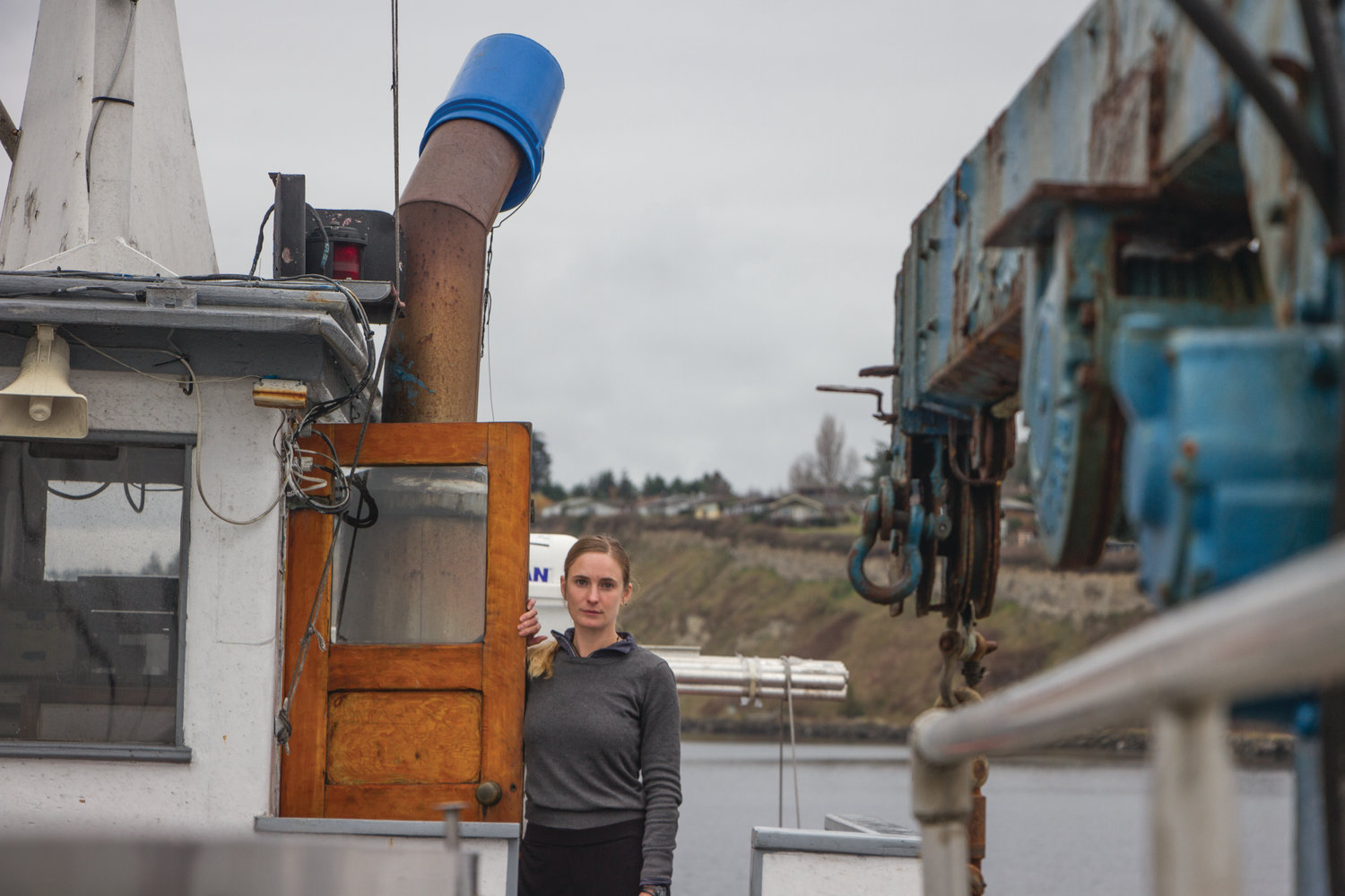 Rebecca Argo at the wheelhouse of the 76-foot scow Sunnyvale, a salmon tender, which she captained last summer. Argo’s salmon tender operates out of Port Townsend’s Boat Haven, serving southeast Alaska. Her experiences as skipper brought her to Rome in November, where she spoke at the United Nations sustainable fisheries conference.