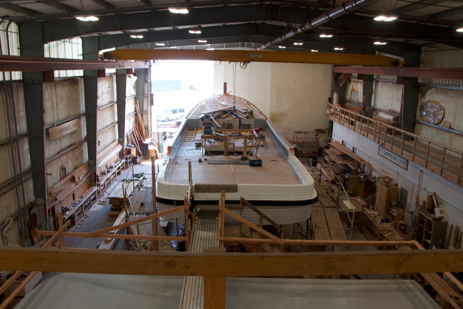 The Western Flyer, photographed from the stern as it undergoes repairs at the Port Townsend Shipwrights Co-Op.