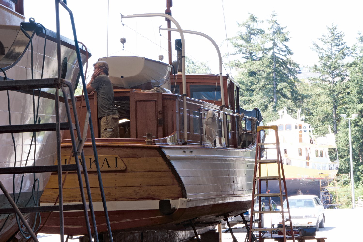 Hulakai, built in 1929 by Boeing of Canada, receives a little attention from the Port Townsend Shipwrights Co-Op.