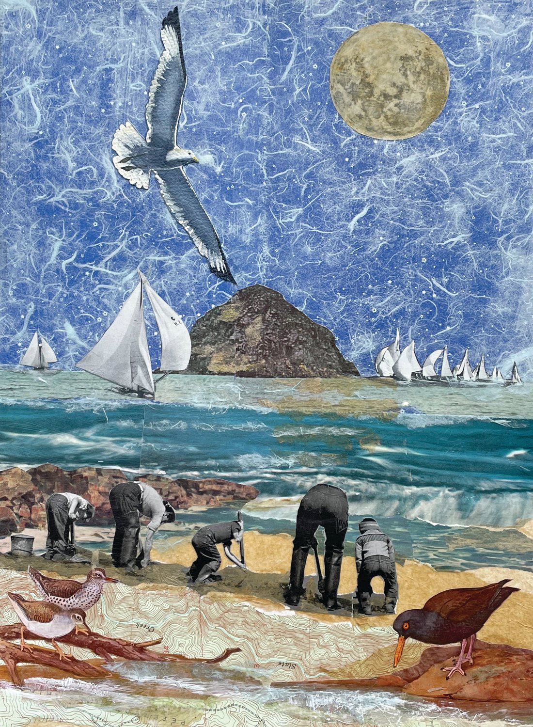 Mixed-media artist Margaret Woodcock uses collage elements, printmaking, and digital imagery to create unique works of art.