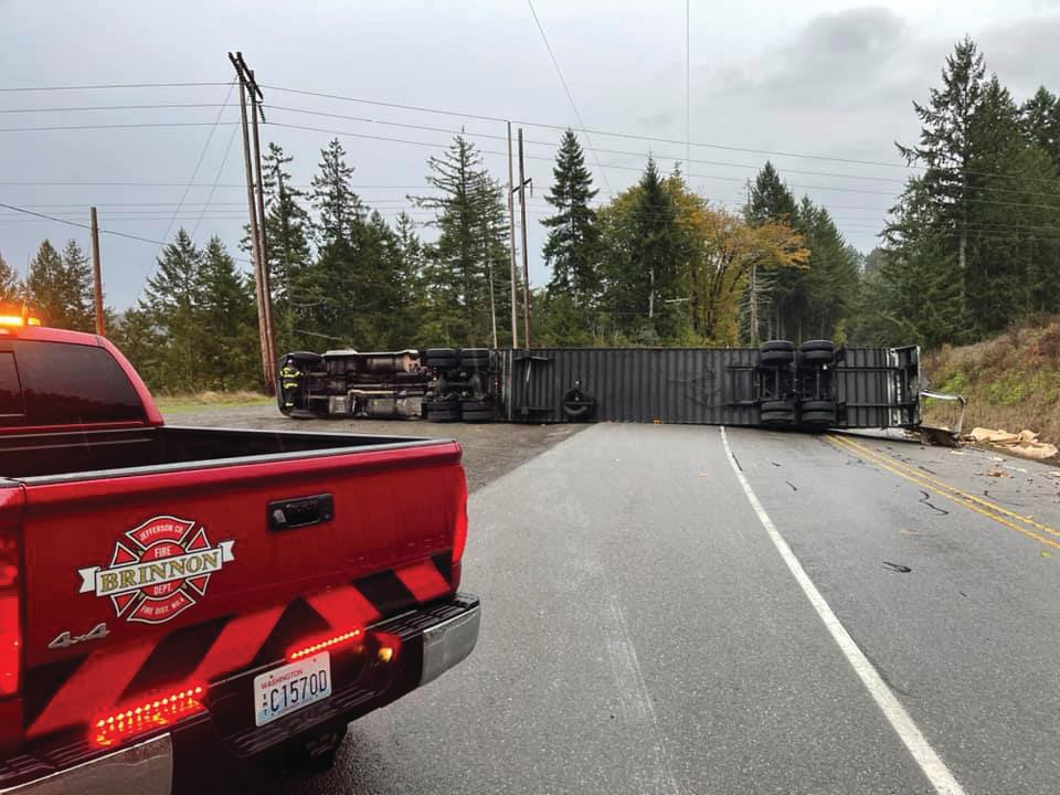A semi hauling a load for the Port Townsend Paper Mill tipped on its side recently, one of many recent road wrecks on U.S. Highway 1010