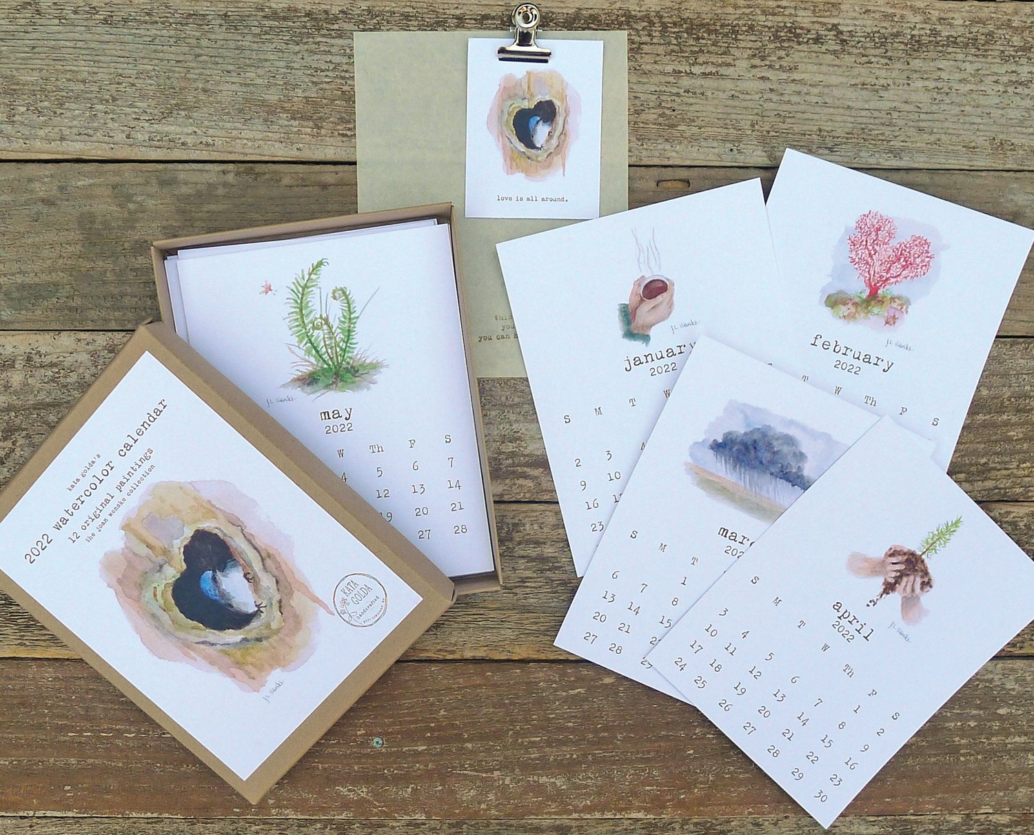 Port Townsend maker Kata Golda has partnered with local watercolorist Joan Wenske to offer a lovely loose-leaf calendar for 2022. Perfect for small spaces, and ready for wrapping.