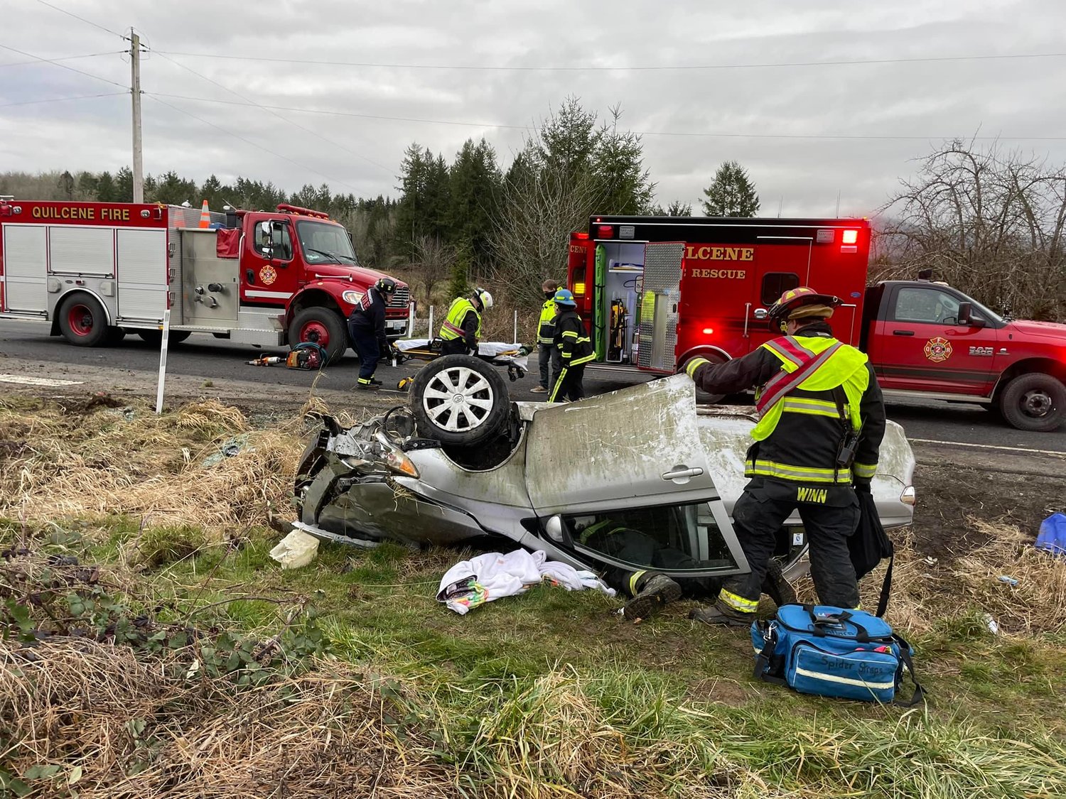 Quilcene Fire Rescue was one of multiple agencies that responded to a two-car crash Monday, Feb. 3. Two medevac flights were ordered, and long traffic delays were projected.