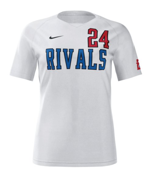 The Rivals girls soccer uniform is a simple design, with blue lettering and red numbers along with the East Jefferson logo on the left sleeve to add flair.