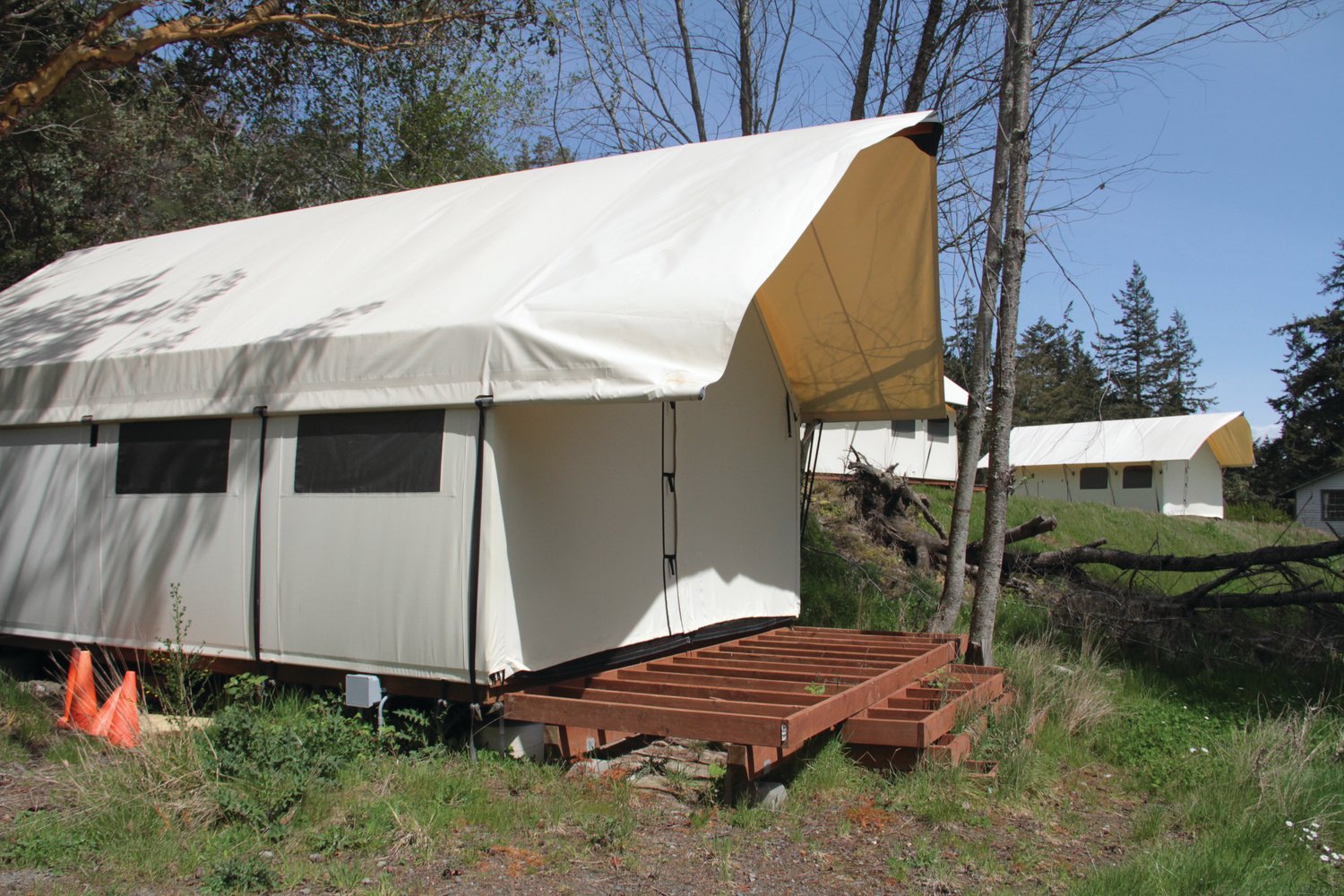 Tents at Fort Worden State Park raised for the Fort Worden PDA’s glamorous camping project sit unfinished and unused at the park.