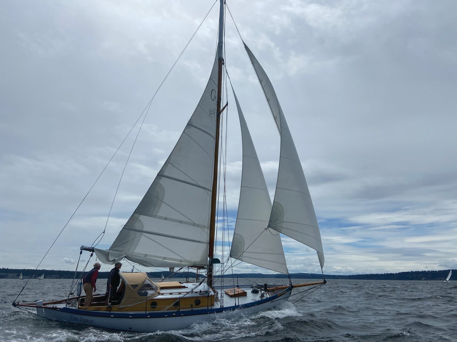 Navigating the waters of Port Townsend Bay, “Vito Dumas” competes in the weekend racing. The sailboat and crew finished second in Cruising Class.