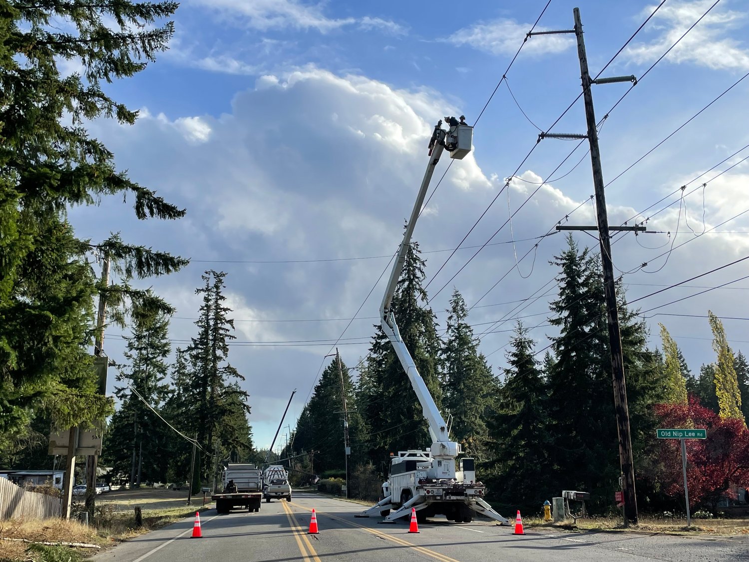 The Jefferson County Public Utility District line crew, along with crews from the Mason Public Utility District 1, Olympic Electric Company, and other groups worked throughout the weekend to restore electricity to customers.