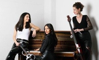 Violinist Lindsey Deutsch, pianist Alexa Constantine, and cellist Mikala Schmitz.