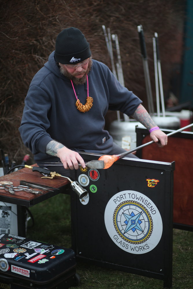 Local glass blower Patrick Forrestal of Port Townsend Glassworks demonstrates his scorching skills.