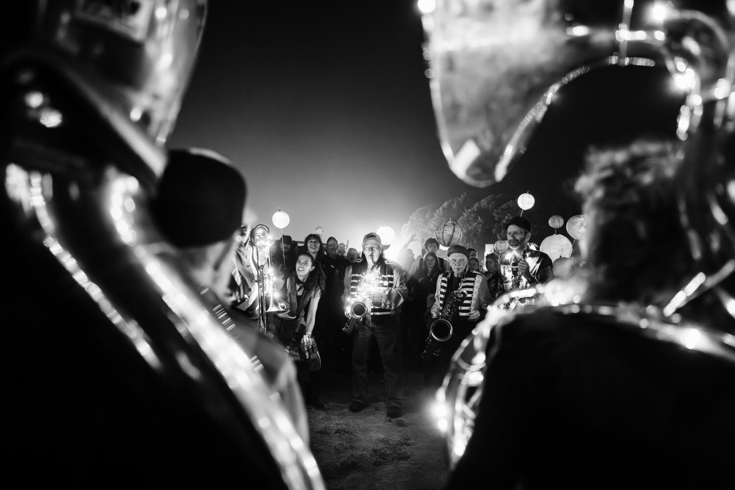 Port Townsend, Washington - August, 25, 2023: The Unexpected Brass Band led the lantern parade at the end of the Fleet Fox’s performance at THING festival on the first day...Credit: Jeremy J Johnson