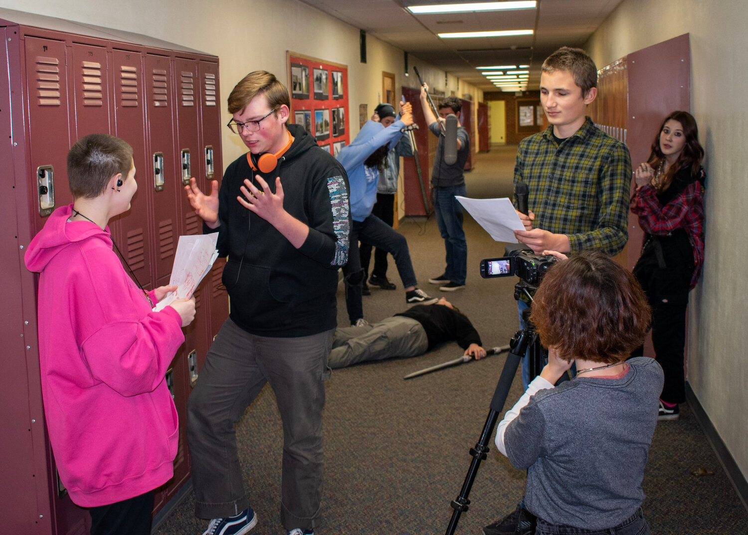 Students in the Port Townsend High School Media Lab, under the direction of David Egeler, work to complete their short films.Courtesy photo